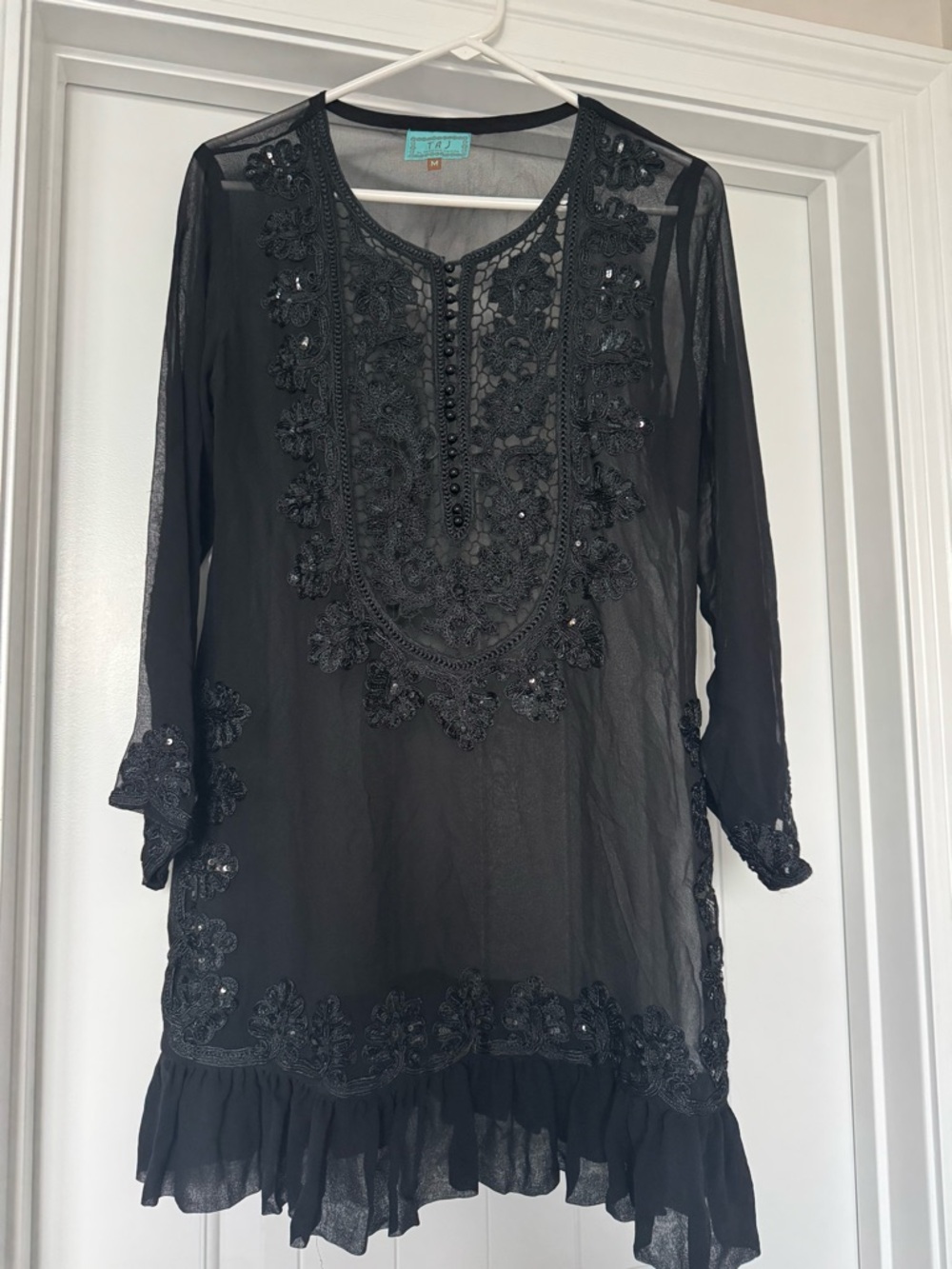 TAJ by Sabrina Crippa Black Sheer Embellished Dress
